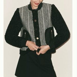 Avec Les Filles Tweed Sherpa Mix black and white jacket